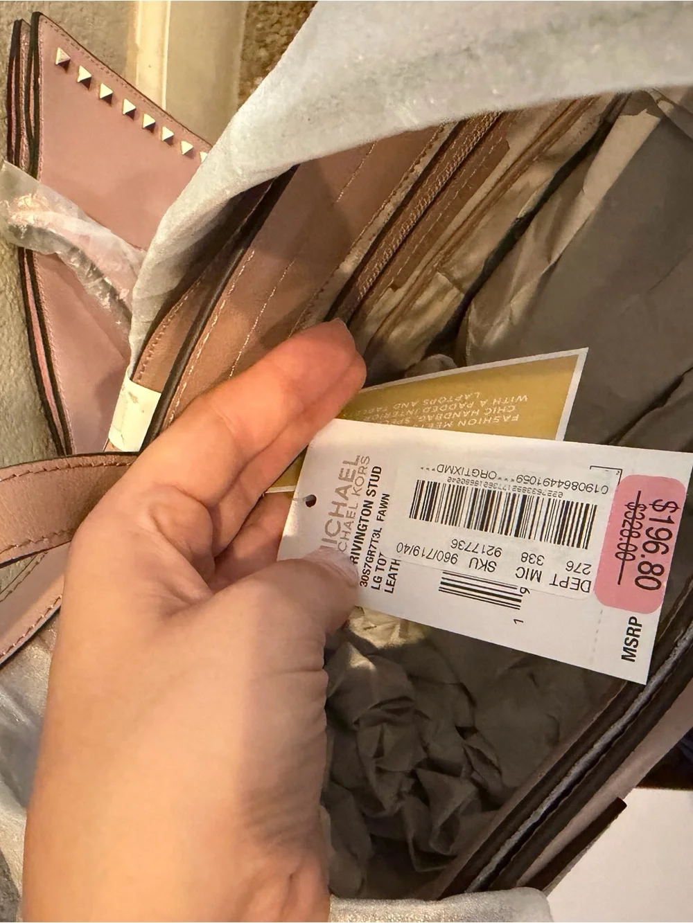 Michael Kors Pink Leather Tote Bag with gold studs